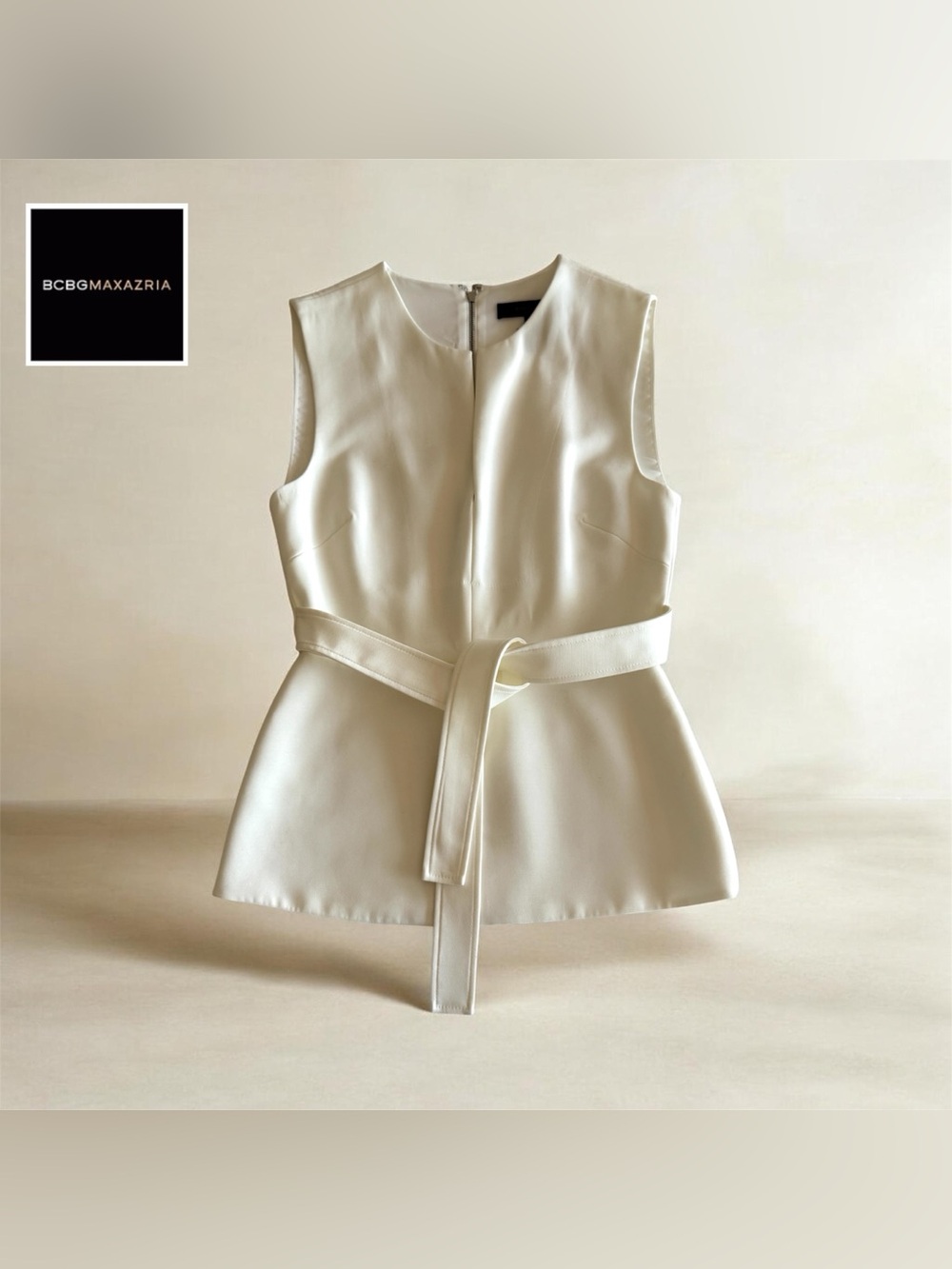 BCBGMaxAzria Women’s Ivory Sleeveless Décolleté Peplum Top - Picture 2 of 10